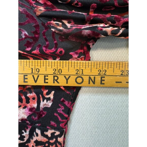 Venezia Velvet Burnout Wrap Blouse Top Womens 14/16 Red Sheer Flared Sleeves - Picture 8 of 12